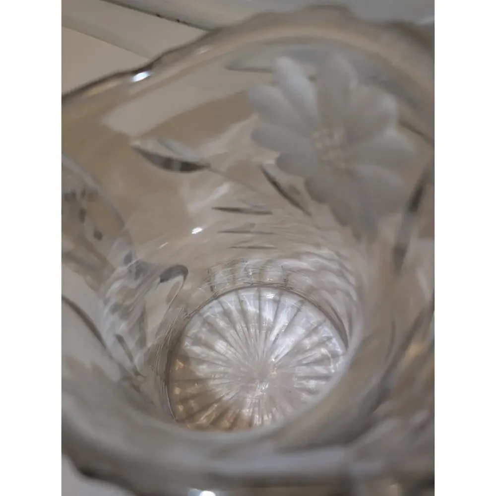 Antique American Brilliant Period Cut Water Pitcher Etched Daisy Diamond 11.5